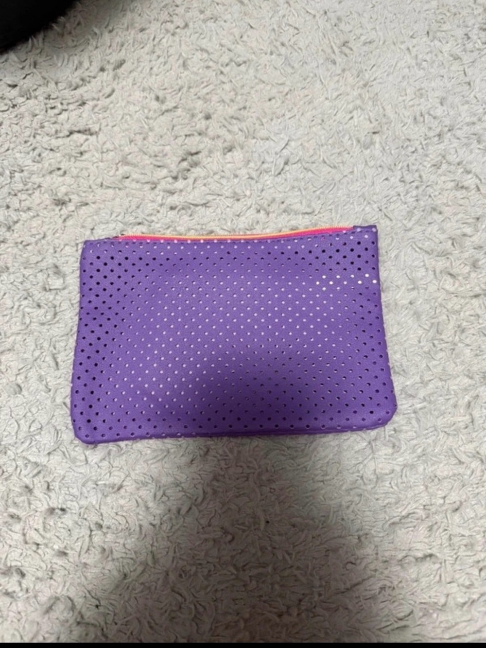 ipsy Purple Perforated Cosmetic Pouch with Pink Zipper